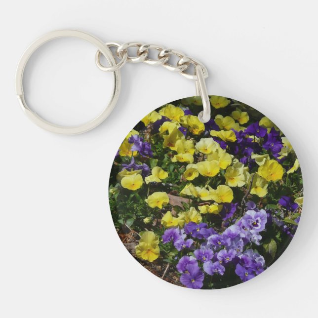 Hillside of Purple and Yellow Pansies Keychain (Front)