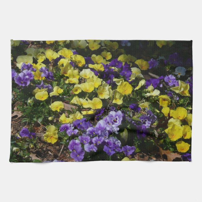 Hillside of Purple and Yellow Pansies Kitchen Towel (Horizontal)