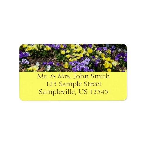 Hillside of Purple and Yellow Pansies Label