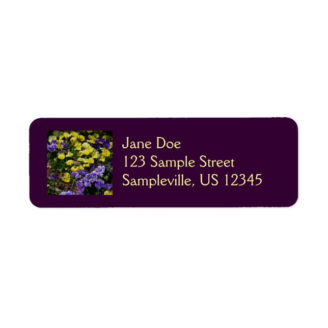 Hillside of Purple and Yellow Pansies Label (Front)