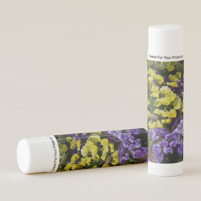Hillside of Purple and Yellow Pansies Lip Balm (Front)