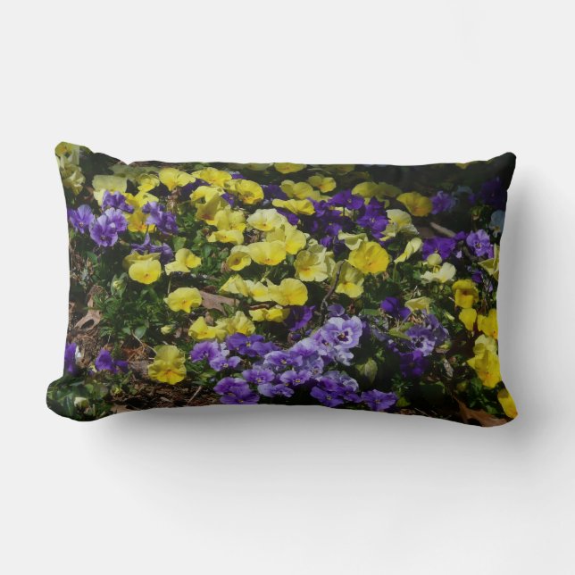 Hillside of Purple and Yellow Pansies Lumbar Pillow (Front)