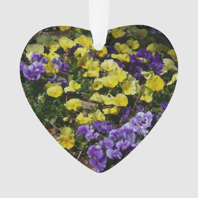 Hillside of Purple and Yellow Pansies Ornament (Front)
