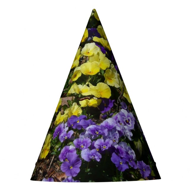 Hillside of Purple and Yellow Pansies Party Hat (Front)