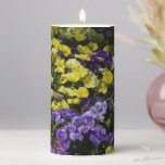 Hillside of Purple and Yellow Pansies Pillar Candle