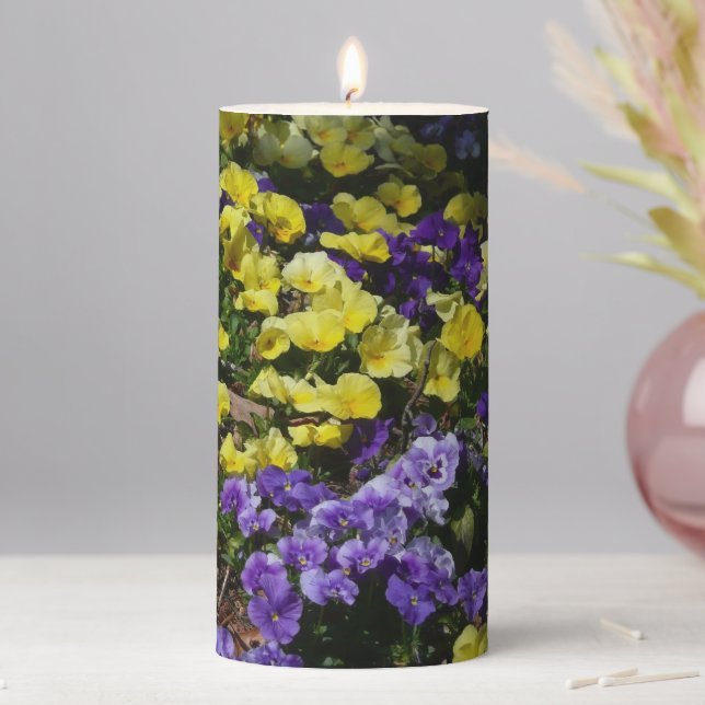 Hillside of Purple and Yellow Pansies Pillar Candle (In Situ)