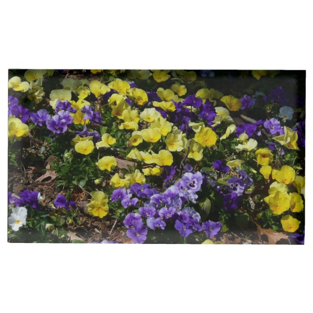 Hillside of Purple and Yellow Pansies Place Card Holder (Front)