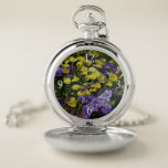 Hillside of Purple and Yellow Pansies Pocket Watch