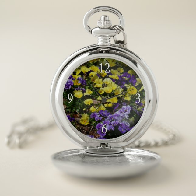 Hillside of Purple and Yellow Pansies Pocket Watch (Inside)