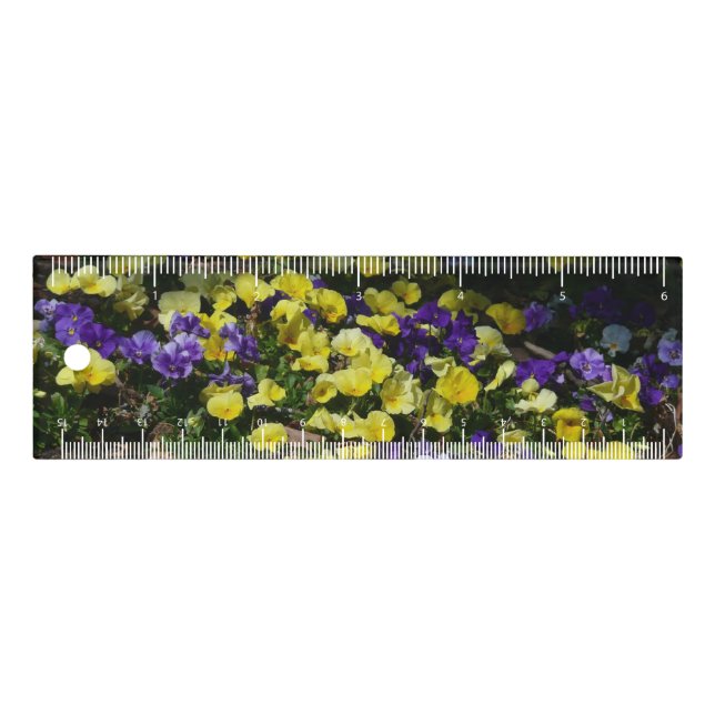 Hillside of Purple and Yellow Pansies Ruler (Front)