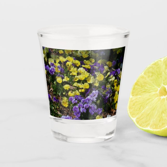 Hillside of Purple and Yellow Pansies Shot Glass (Front)