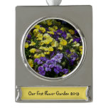 Hillside of Purple and Yellow Pansies Silver Plated Banner Ornament