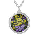Hillside of Purple and Yellow Pansies Silver Plated Necklace