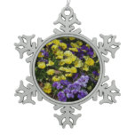 Hillside of Purple and Yellow Pansies Snowflake Pewter Christmas Ornament