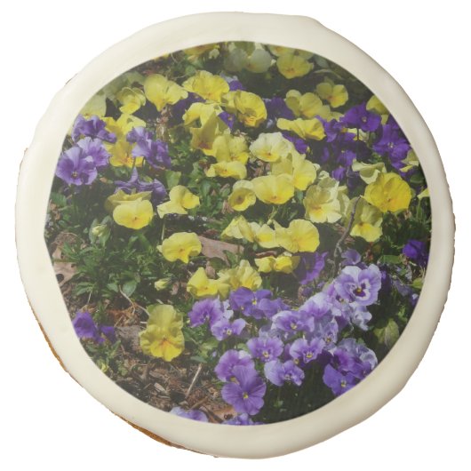Hillside of Purple and Yellow Pansies Sugar Cookie (Front)