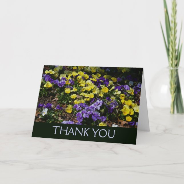 Hillside of Purple and Yellow Pansies Thank You Card (Front)