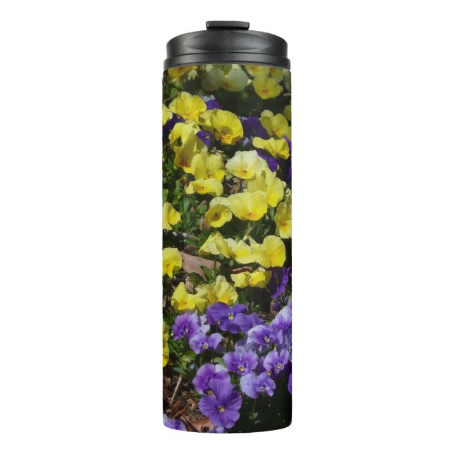 Hillside of Purple and Yellow Pansies Thermal Tumbler (Front)