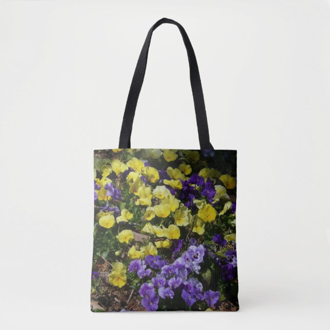 Hillside of Purple and Yellow Pansies Tote Bag (Front)