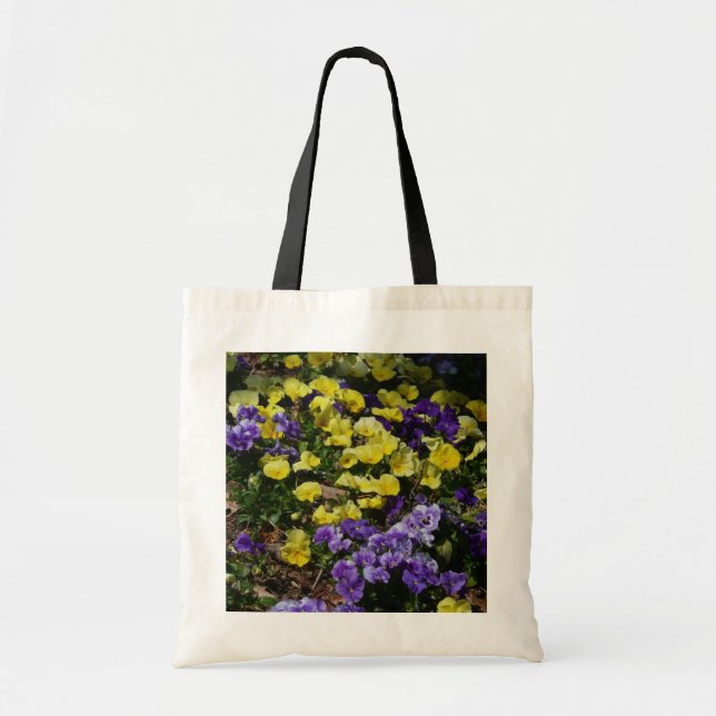 Hillside of Purple and Yellow Pansies Tote Bag (Front)