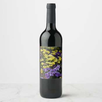 Hillside Of Purple And Yellow Pansies Wine Label by mlewallpapers at Zazzle