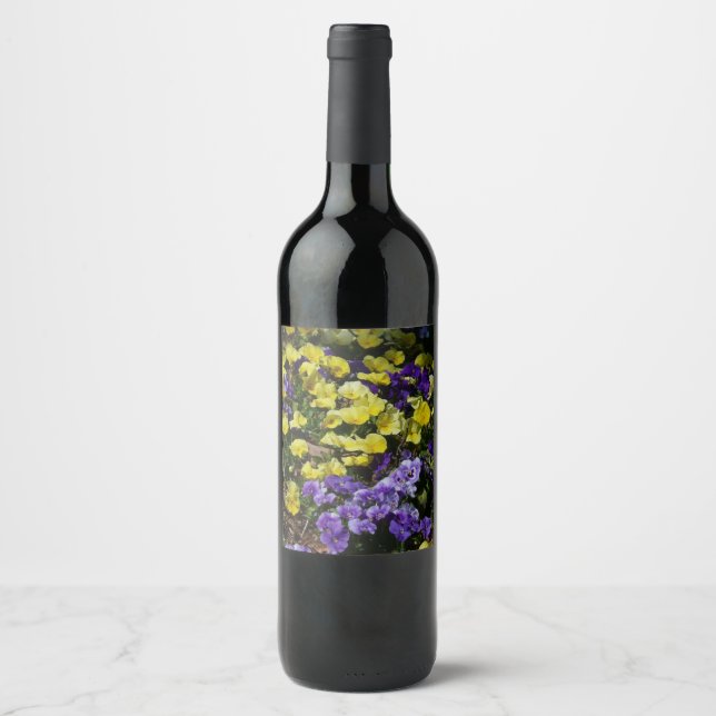 Hillside of Purple and Yellow Pansies Wine Label (Front)