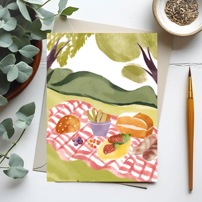 Hillside Picnic | Painted Watercolor Landscape Postcard (Creator Uploaded)