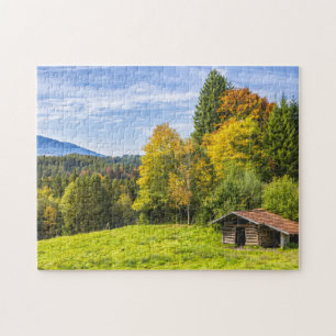 Hillside Shack View of Mountains & Forest Jigsaw Puzzle