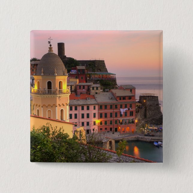 Hillside town of Vernazza in the evening, Cinque Pinback Button (Front)