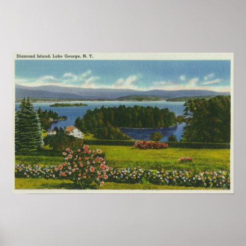 Hillside View of Diamond Island and Lake Poster