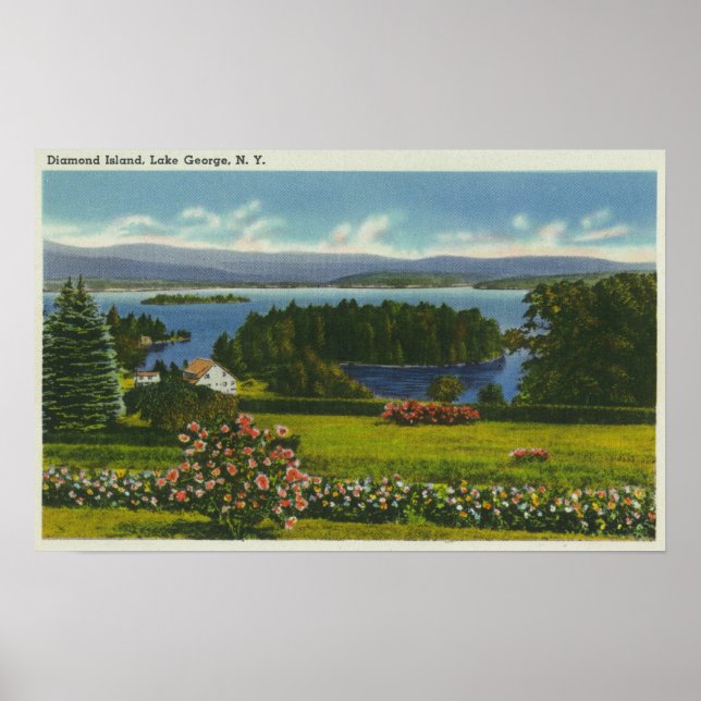 Hillside View of Diamond Island and Lake Poster (Front)
