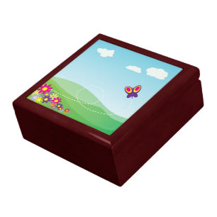 HILLSIDE WITH BUTTERFLY AND FLOWERS GIFT BOX
