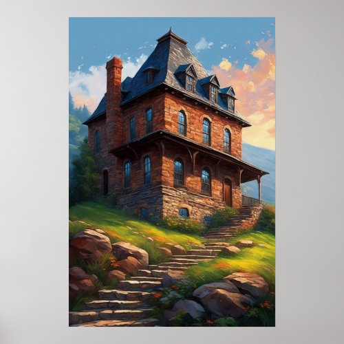 Hilltop Haven A Stately Red Brick House Poster