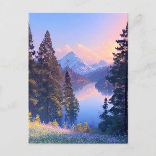 Hilltop Overlooking a Mountain Lake Postcard