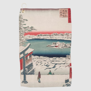 Hilltop Snow View Vintage Ukiyo-e Japanese Art Golf Towel