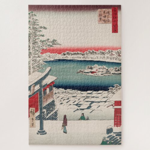 Hilltop Snow View Vintage Ukiyo_e Japanese Art Jigsaw Puzzle