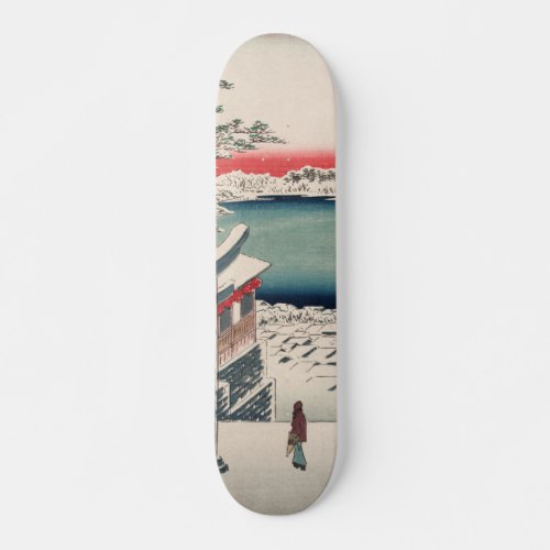 Hilltop Snow View Vintage Ukiyo_e Japanese Art Skateboard