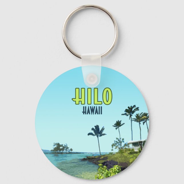 Hilo Big Island Hawaii Beach Vintage Keychain (Front)