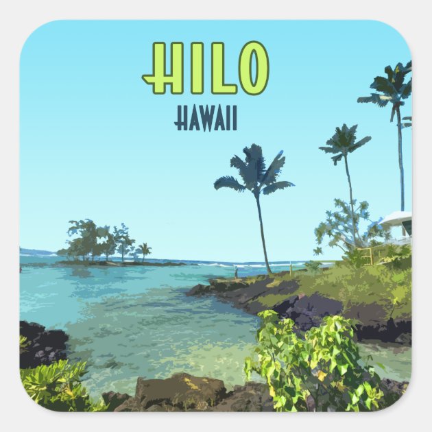 Hilo Big Island Hawaii Beach Vintage Square Sticker | Zazzle