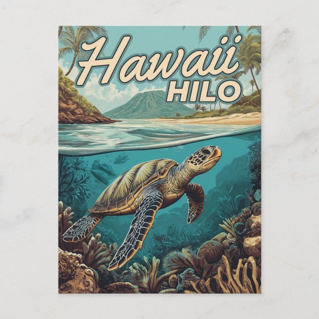 Hilo Hawaii Big Island Retro Tropical Coastal Postcard (Front)