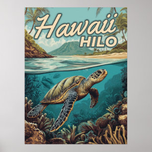 Hilo Hawaii Big Island Retro Tropical Coastal Poster