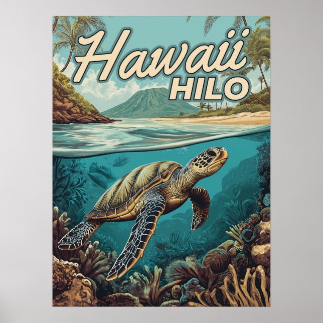 Hilo Hawaii Big Island Retro Tropical Coastal Poster (Front)