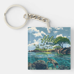 Hilo Hawaii Big Island Turtle Beach Vintage Keychain