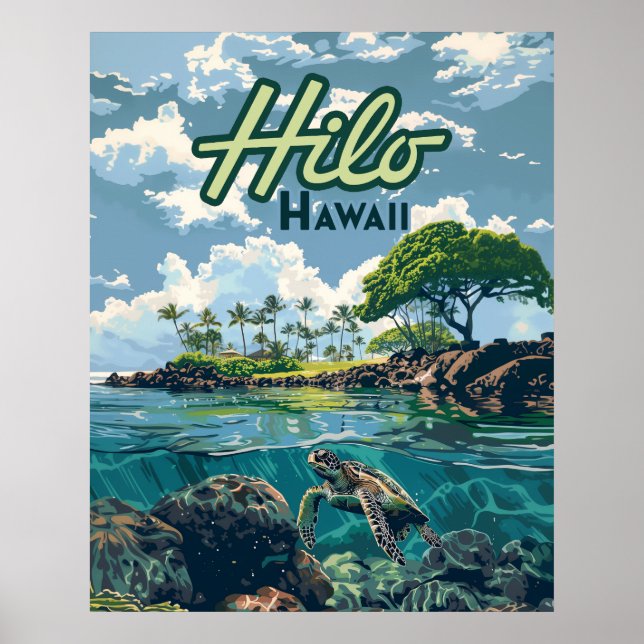 Hilo Hawaii Big Island Turtle Beach Vintage  Poster (Front)