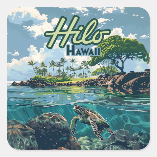 Hilo Hawaii Big Island Turtle Beach Vintage  Square Sticker (Front)