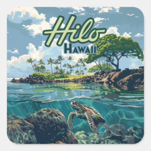Hilo Hawaii Big Island Turtle Beach Vintage Square Sticker