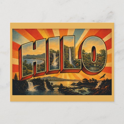 Hilo Hawaii Waterfalls Bay Volcano Art Postcard