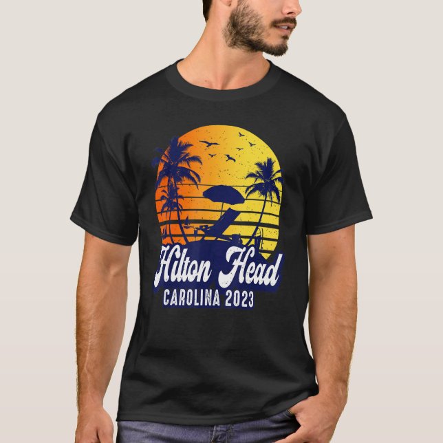 Hilton Head 2023 Carolina Sunset Beach Retro T-Shirt (Front)