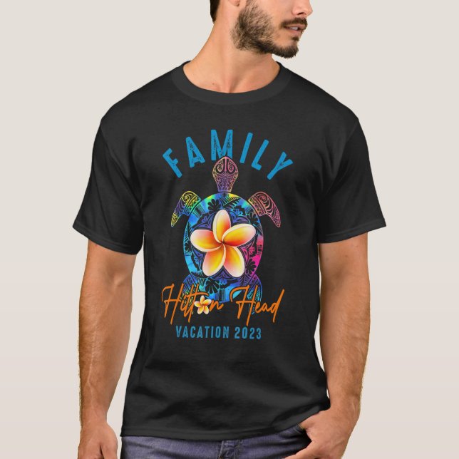Hilton Head 2023 Tie Dye Sea Turtle Theme Family V T-Shirt (Front)