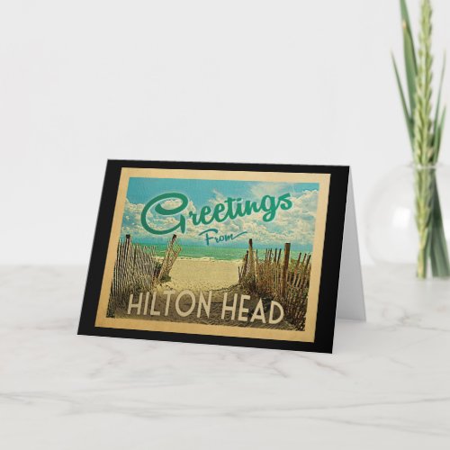 Hilton Head Beach Vintage Travel Card