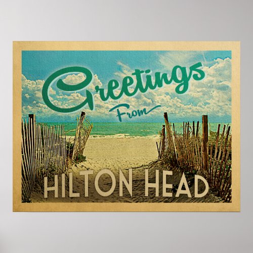 Hilton Head Beach Vintage Travel Poster